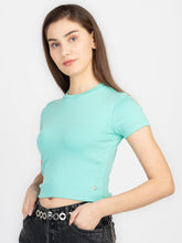 Womens Solid Round Neck Crop T-Shirt